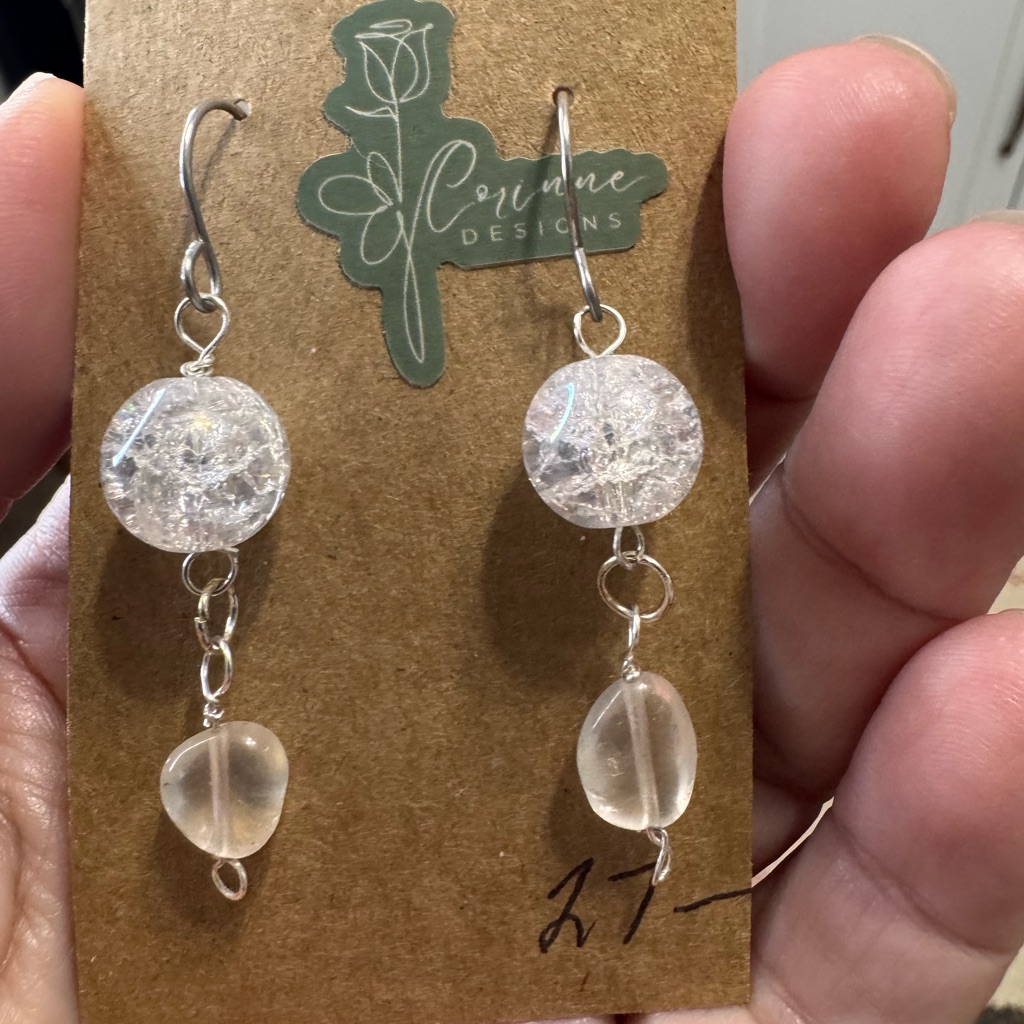 Silver And White Crystal Drop Earrings 27$
